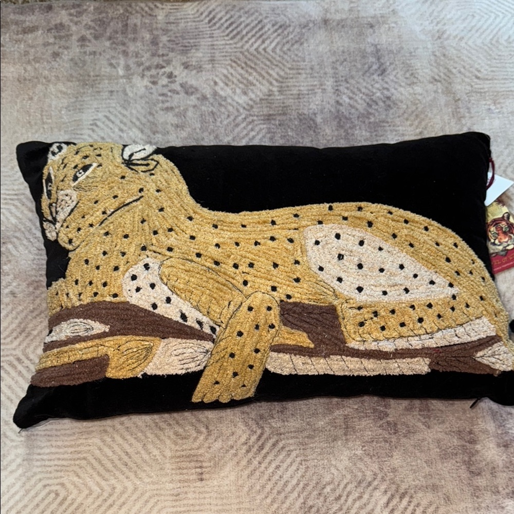 Black and Gold Cheetah Embroidered Pillow